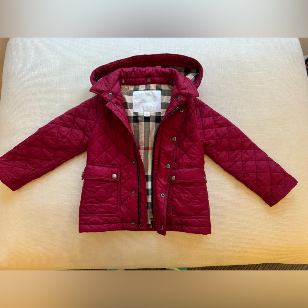 Authentic Kids Red Quilted Burberry Jacket Size 3